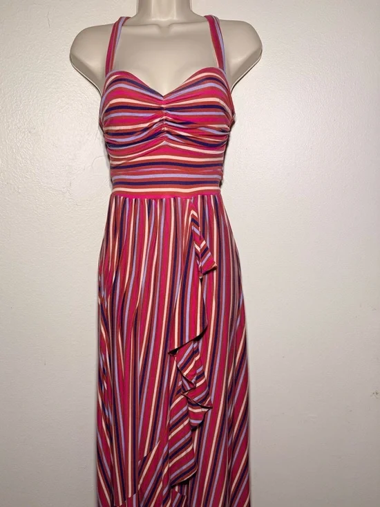 Anthropologie Maeve Gabriela ruffled maxi dress sleeveless striped sz XS - Picture 2 of 10